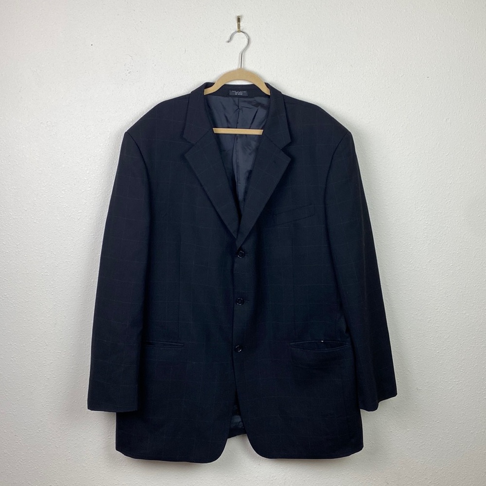 Albert Nipon | Men's Wool Pinstripe Square Black Three Button Blazer XL50